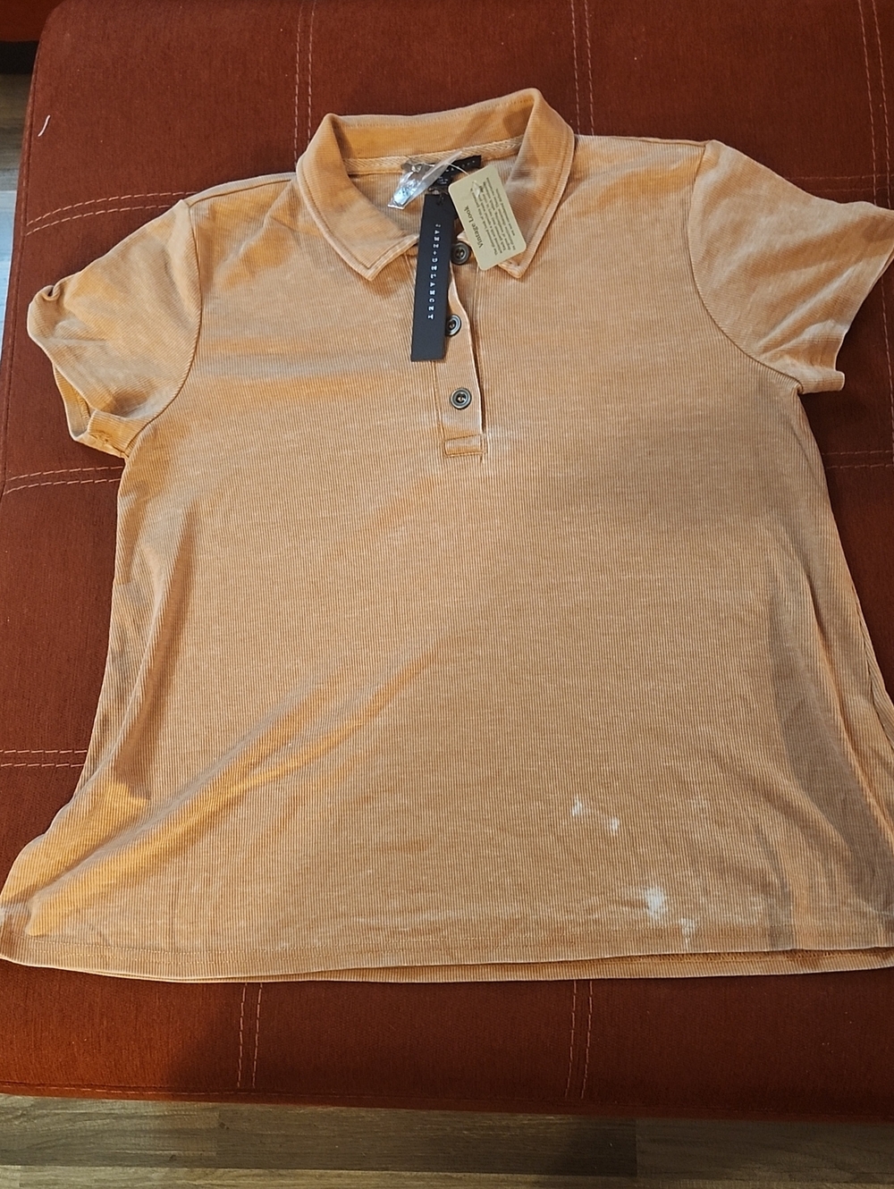 Jane and Delancey Short-Sleeve Button-Down Polo in Burnt Orange